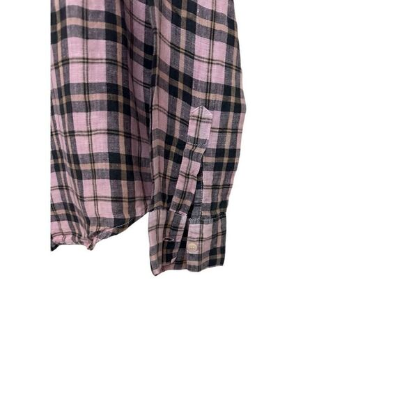 CP Shades Tunic Top Size Medium 100% Linen Plaid Button Front Long Sleeve Shirt - Picture 9 of 11